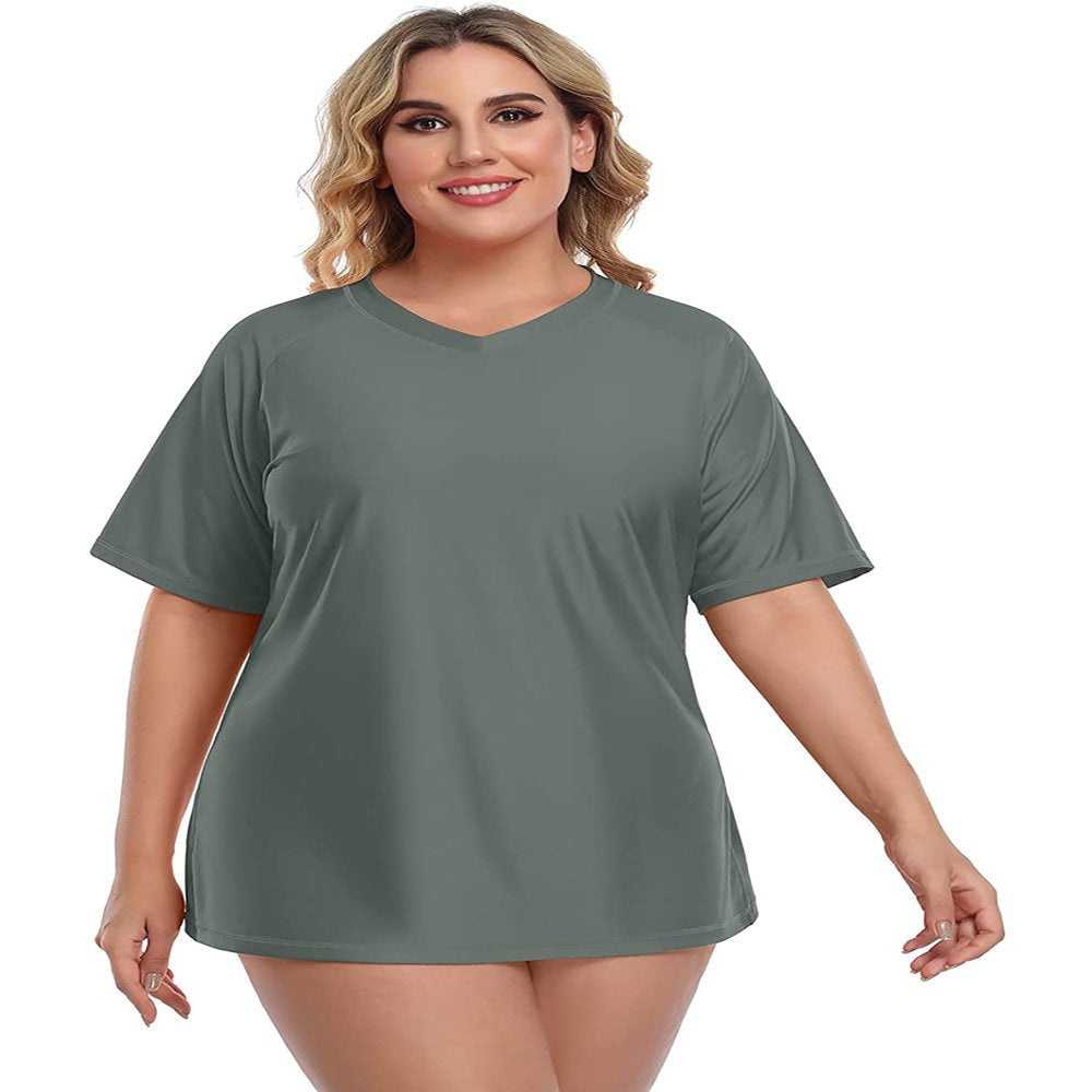 Attraco Women'S plus Size Rash Guard Short Sleeve Swim Shirt Rashguard Swimwear Top
