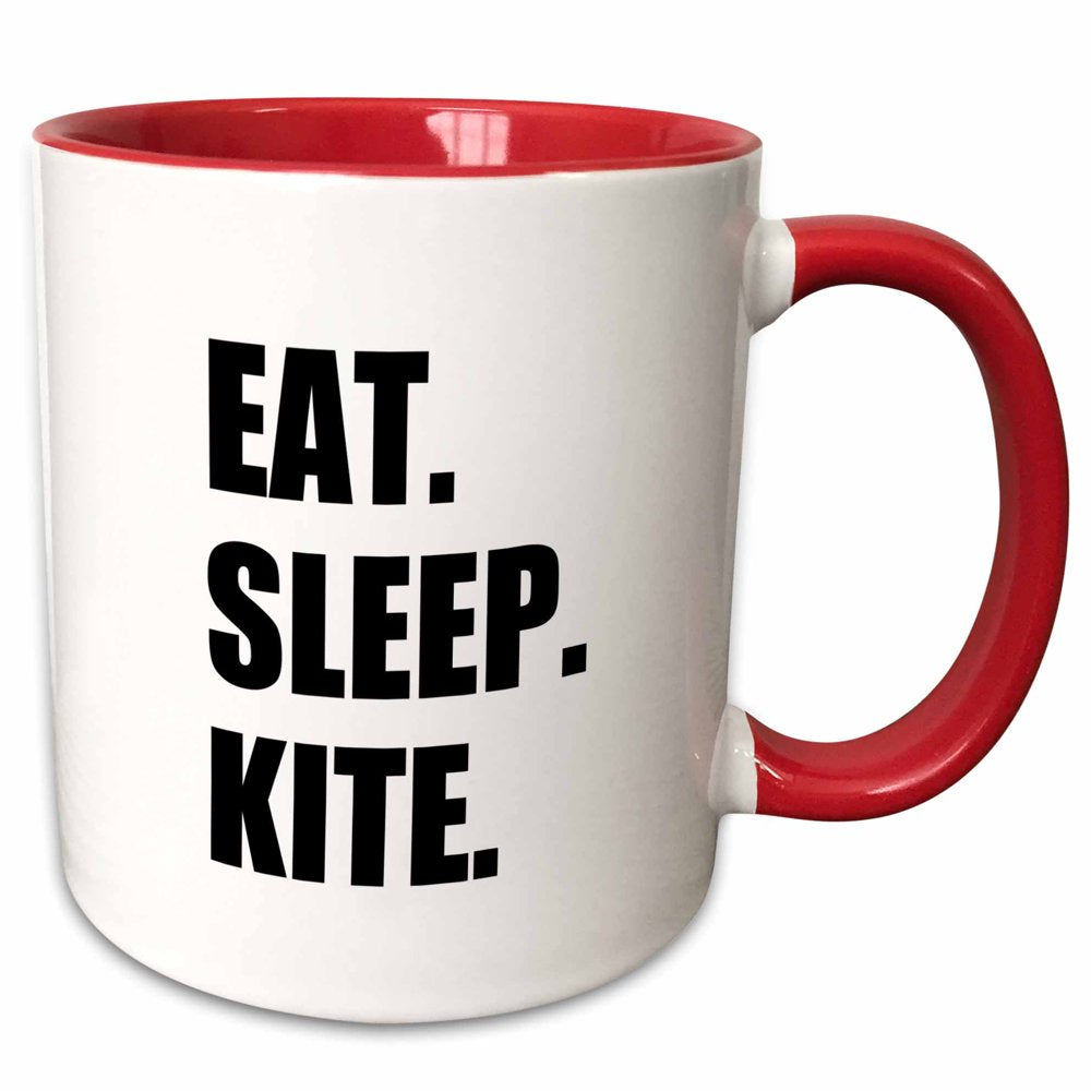 "3Drose Eat Sleep Kite - Kitesurfing Kiteboarding Kitesurfer Kiteboarder Surf - Two Tone Red Mug, 15-Ounce"
