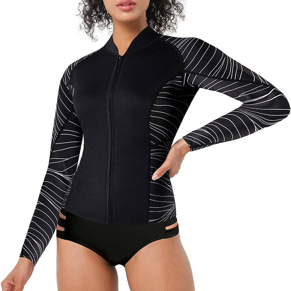 Molutan Wetsuit Top Women Wetsuit Long Sleeve Jacket, Neoprene 1.5Mm High-Necked Wetsuits with Front Zipper for Swimming Diving Surfing Boating Kayaking Snorkeling(Pink, M)