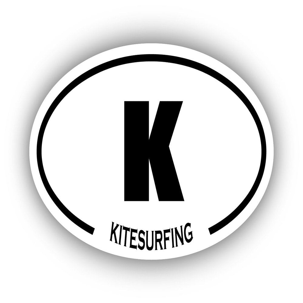 Kitesurfing K Oval Bumper Sticker 3M Vinyl Decal 3 in X 5 In