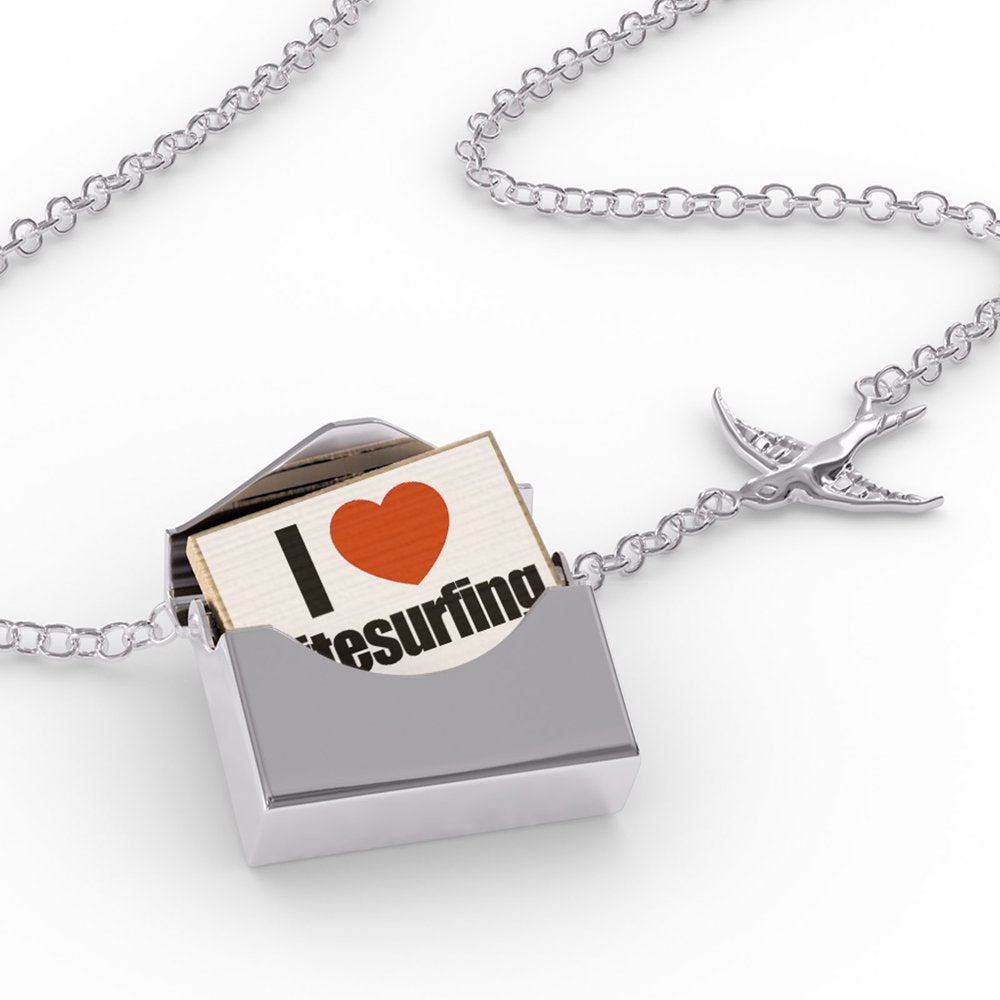 Locket Necklace I Love Kitesurfing in a Silver Envelope Neonblond