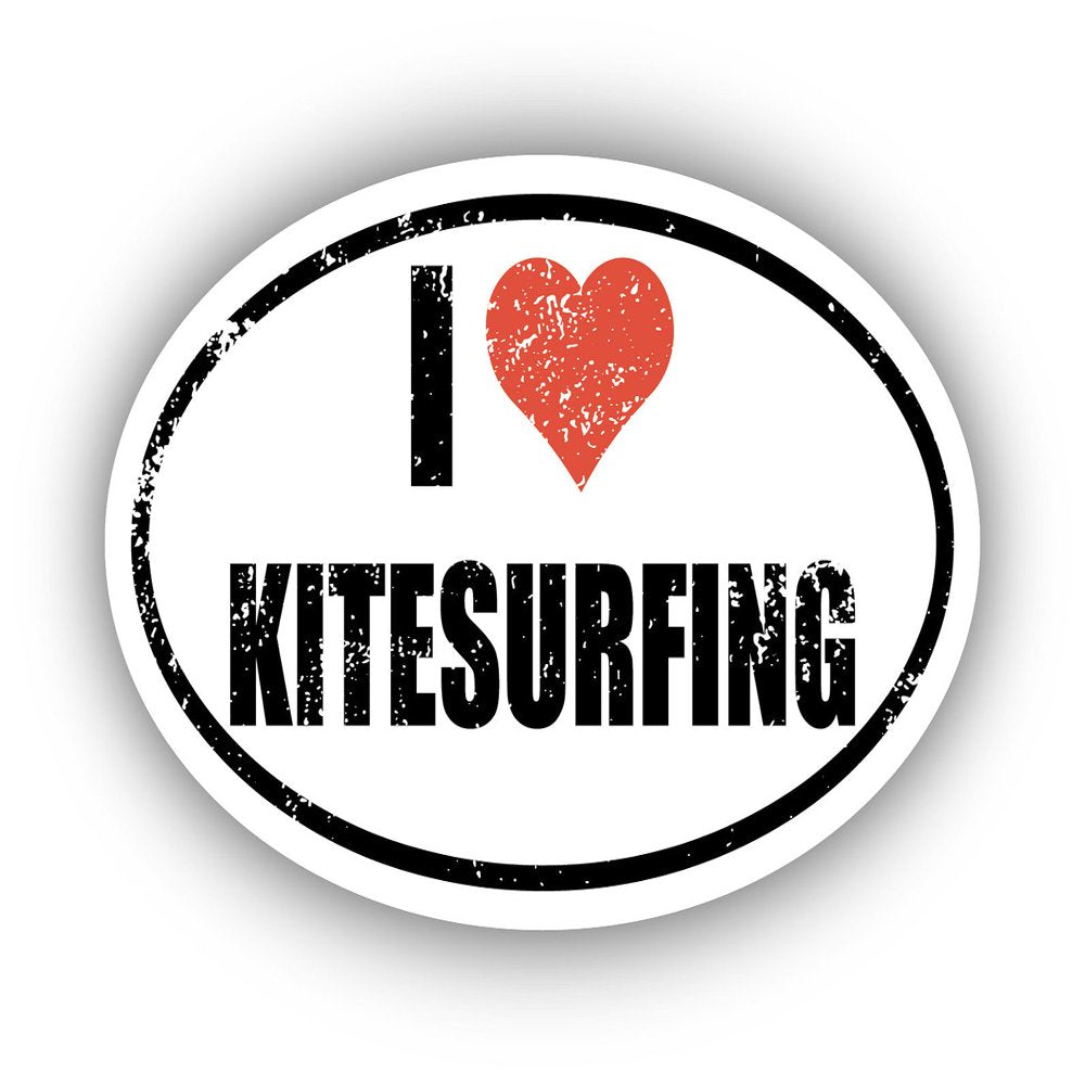 I Love Kitesurfing I Heart Euro Oval Sticker Vinyl 3M Decal 3 in X 5 In
