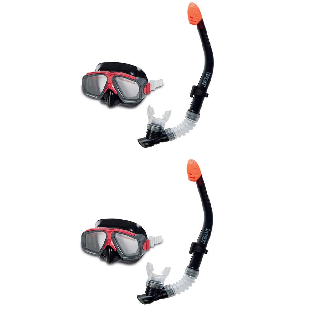 Intex Surf Rider Swimming & Diving Mask Snorkel Set for Ages 8+, Red (2 Pack)