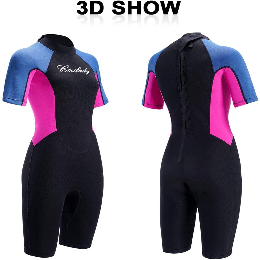 Junlan Wetsuit Shorty Wetsuit for Women 1.5Mm Neoprene Short Sleeve Diving Suits with Back Zipper UV Protection Full Body Swimwear for Swimming Diving Surfing Kayaking Snorkeling(Pink, S)