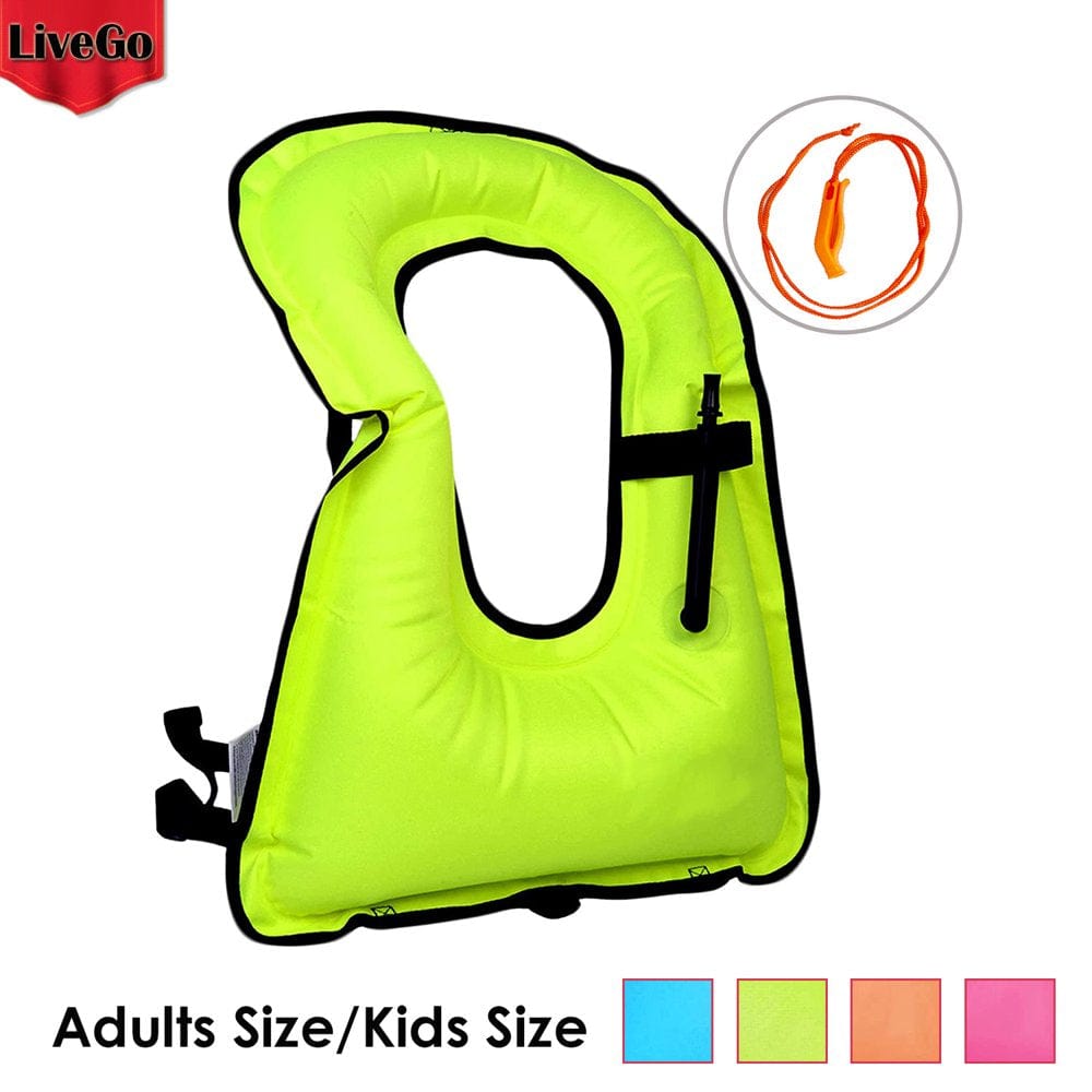 Livego Inflatable Snorkel Vest for Youth Kids Adults, Adjustable Light Snorkeling Jackets Safety Vests for Diving, Snorkeling, Swimming, Surfing, Kayaking