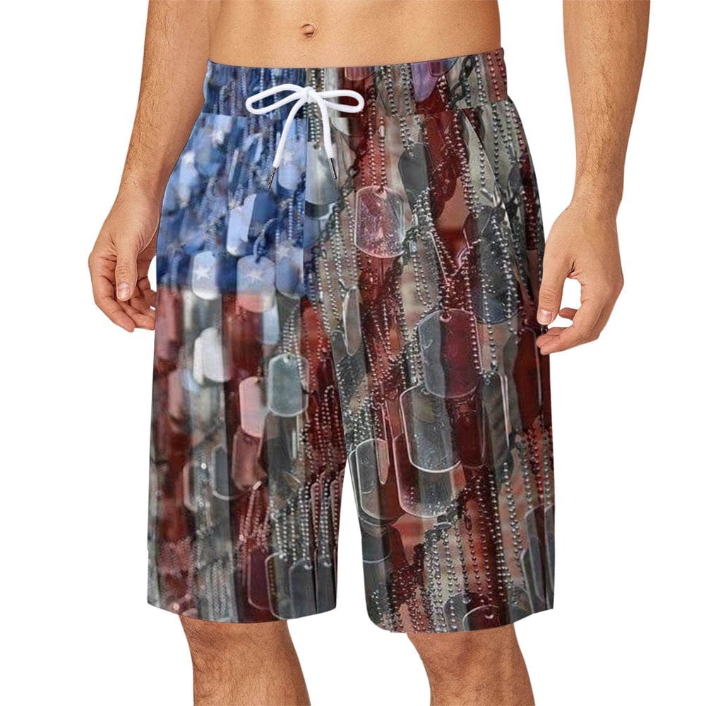 Men American Flag Swim Trunks Drawstring Board Shorts Lightweight Athletic Running Surf Shorts
