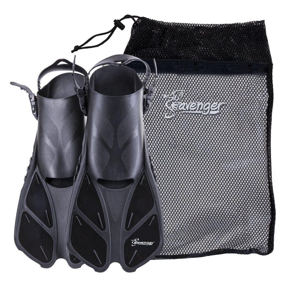 Seavenger Swim Fins / Flippers with Gear Bag for Snorkeling & Diving, Perfect for Travel Black S/M