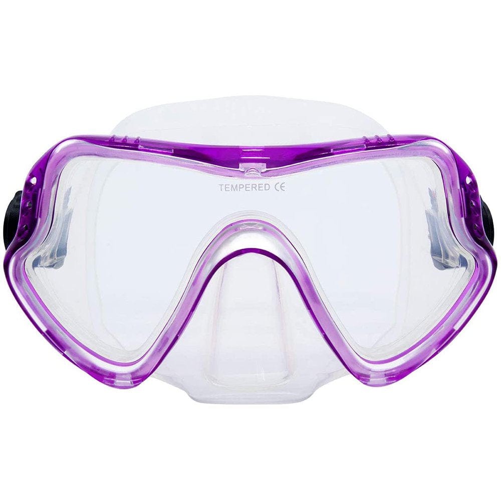 Snorkel Mask Diving Snorkel Mask Mountdog Ant-Fog Tempered Glass HD Wide View Adjustable Strap Swimming Goggles for Adults Youths Purple