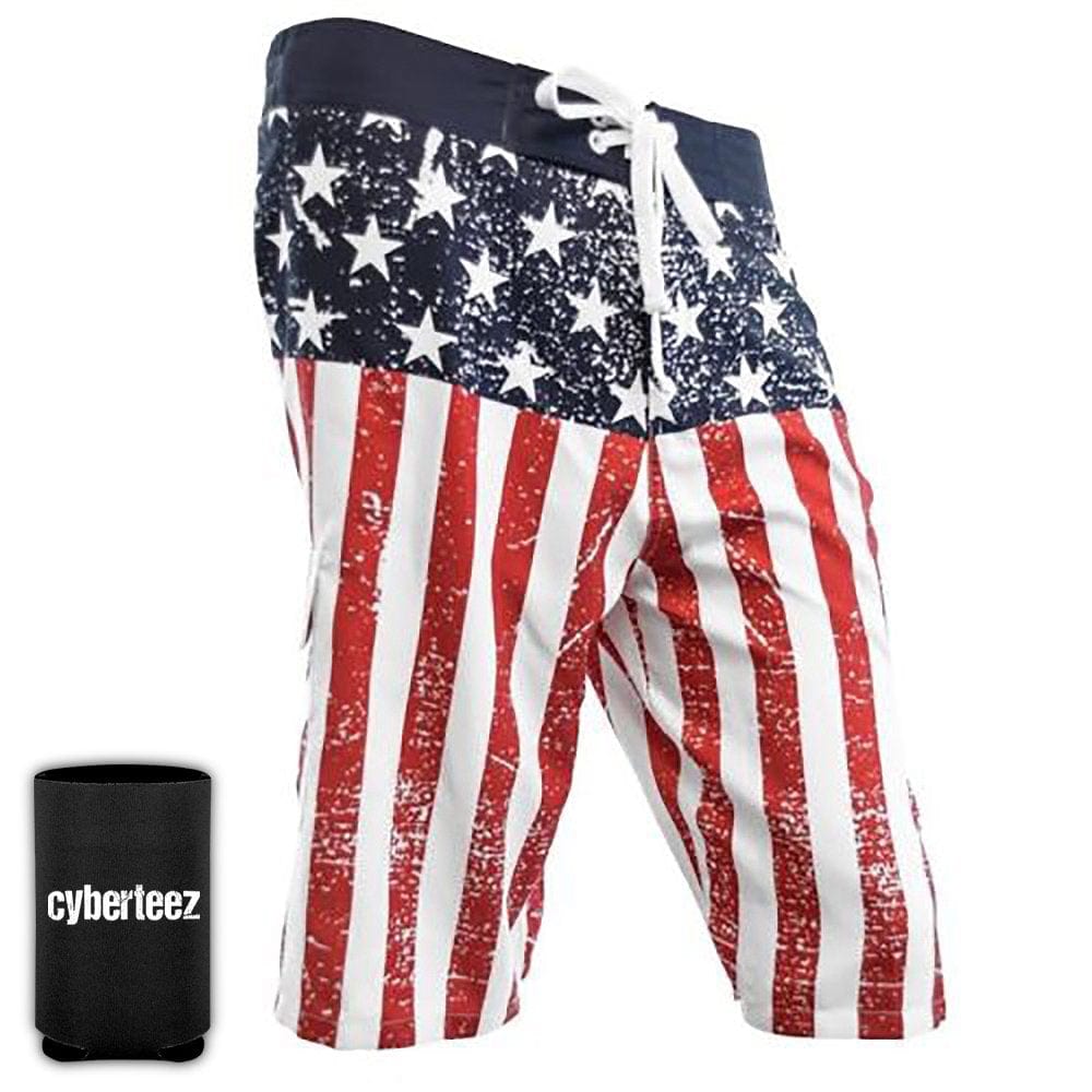 USA American Flag Men'S Distressed Patriotic Board Shorts Swim Trunks + Coolie S-3XL (S)