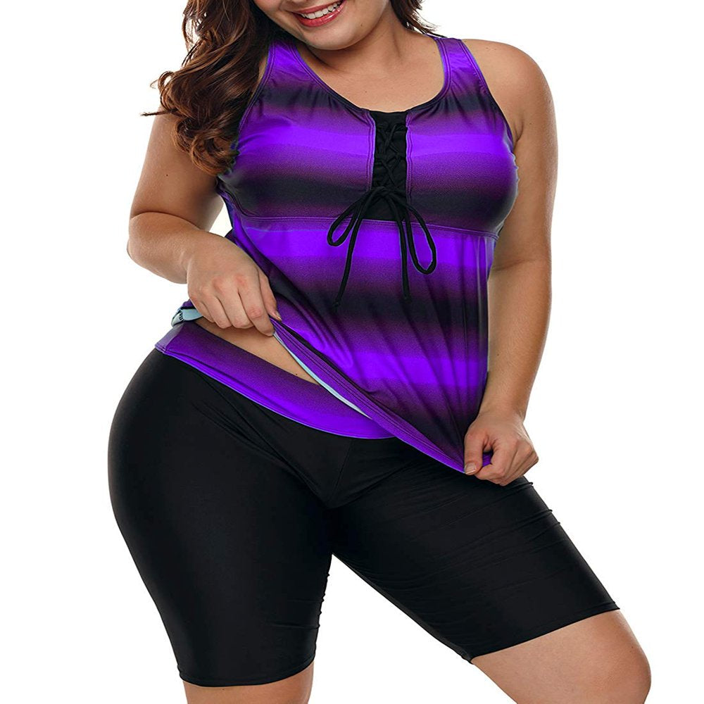 Women'S plus Size Rash Guard Capris Tankini Athletic Swimwear