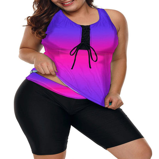 Womens plus Size Racerback Tankini Swimsuits with Rash Guard Capris Surf Swimwear