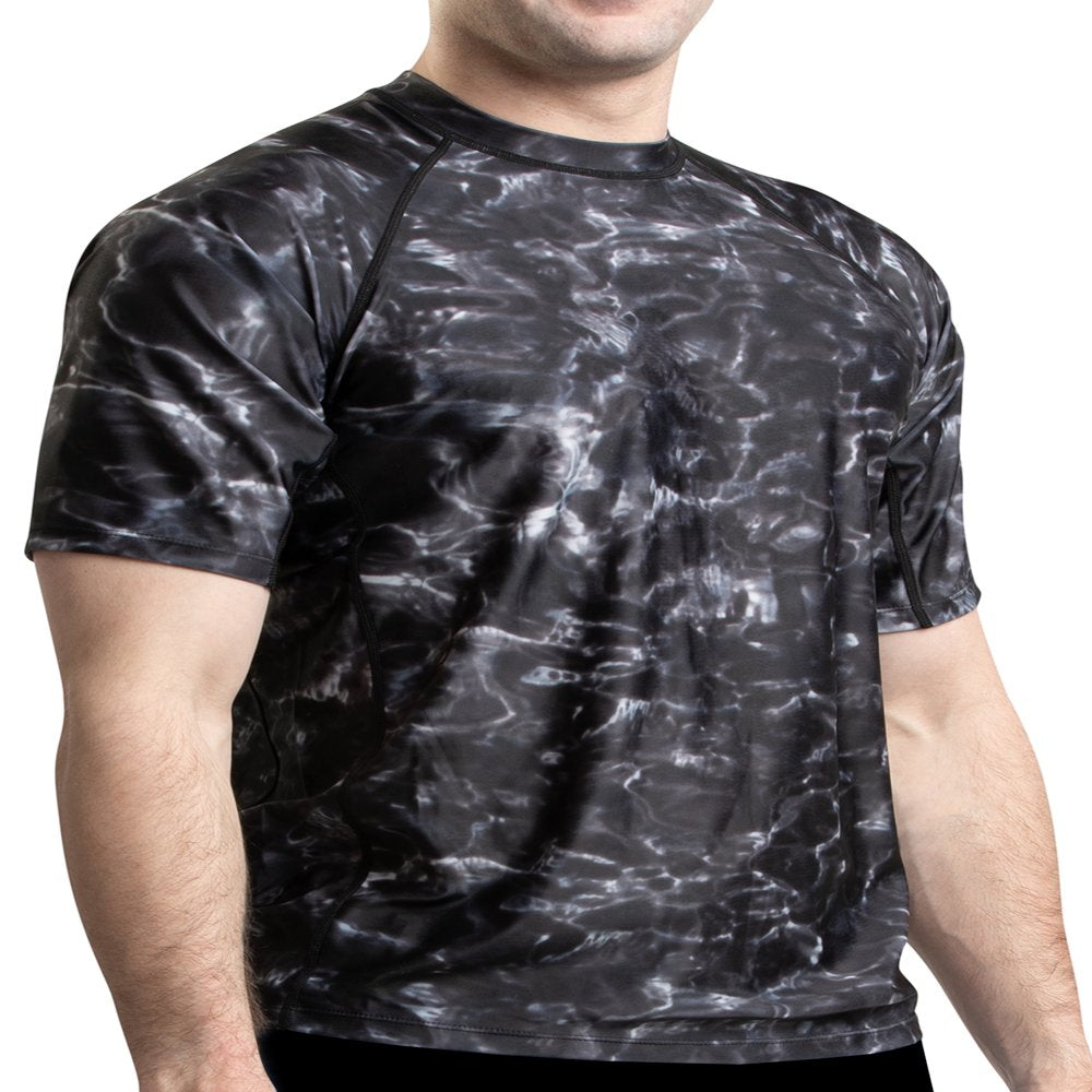 Aqua Design Rash Guard Men: UPF 50+ Short Sleeve Rashguard Swim Shirts for Men: Black Water Size 6X-Large