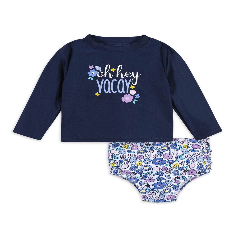 Gerber Baby & Toddler Girl Rashguard & Swim Bottoms Set with UPF 50+, 2-Piece, (0/3M - 5T)