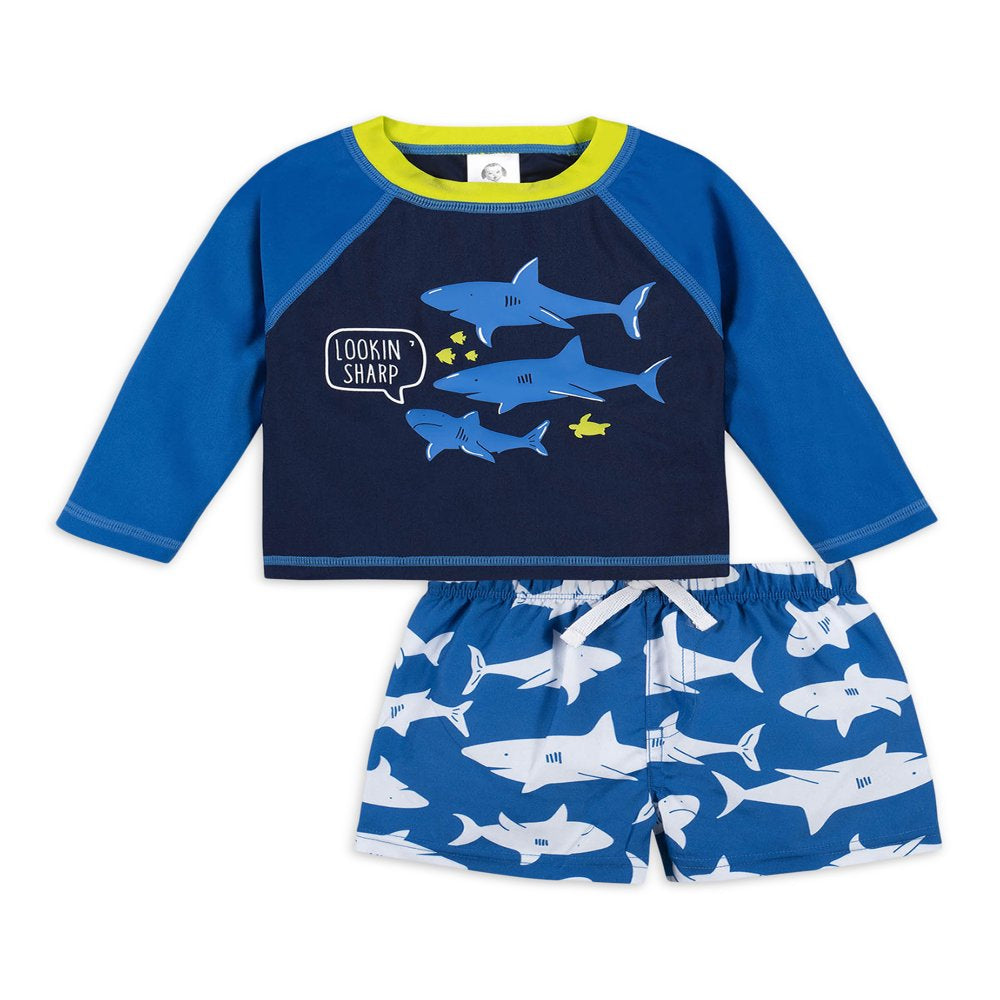 Gerber Baby & Toddler Boy Rashguard & Swim Trunks Set with UPF 50+, 2-Piece (0/3M - 5T)