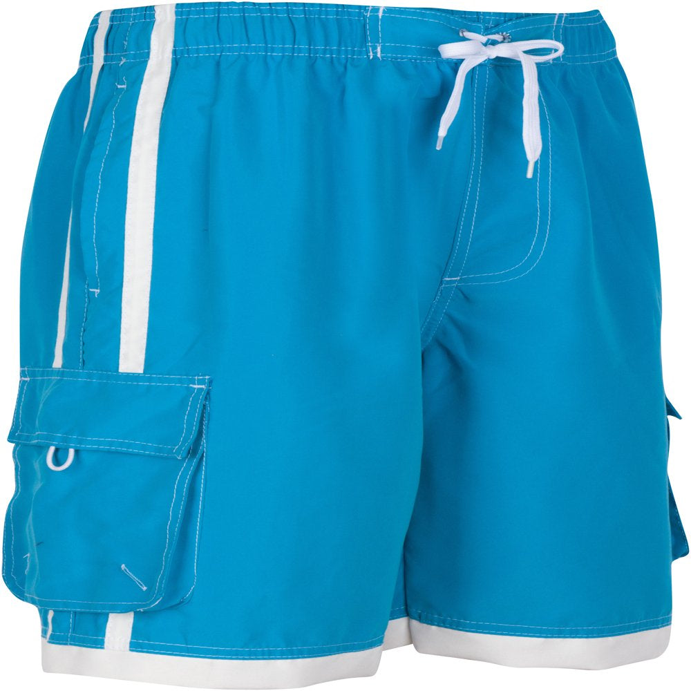 Sakkas Mens Contrast Stripes Skate Surf Board Short / Swim Trunks - Navy - 5XL