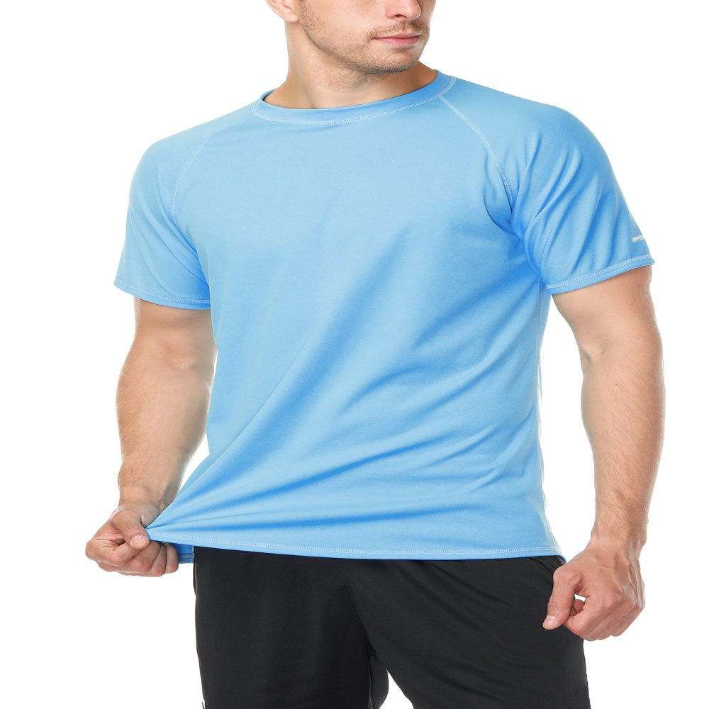 Attraco Men Short Sleeve Rash Guard Swimwear UPF 50+ Running Swimming Shirt Solid Color