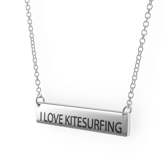 I Love Kitesurfing Women'S Bar Pendant Necklace Sterling Sliver