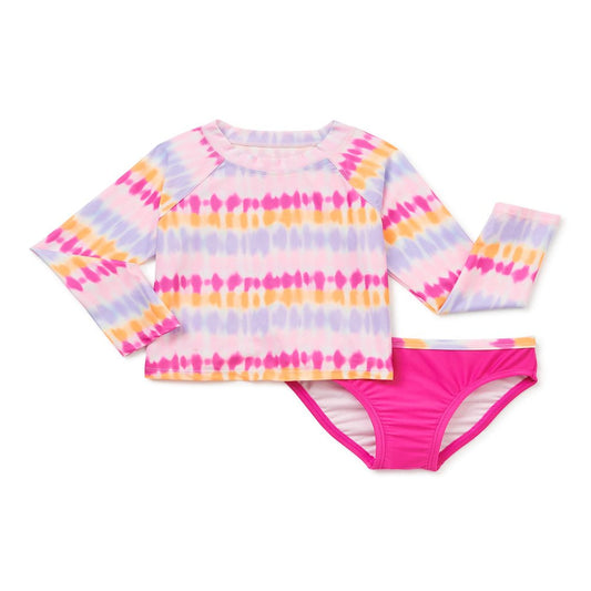 Wonder Nation Toddler Girl Swim Tie-Dye Rashguard Swim Set, 2-Piece, Sizes 12M-5T