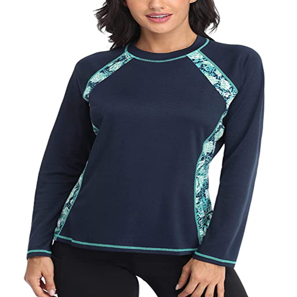 Women'S Colorblock Long Sleeve Rash Guard Swimsuit Quick Dry Surfing Swimwear Athletic Shirt Top UPF 50+