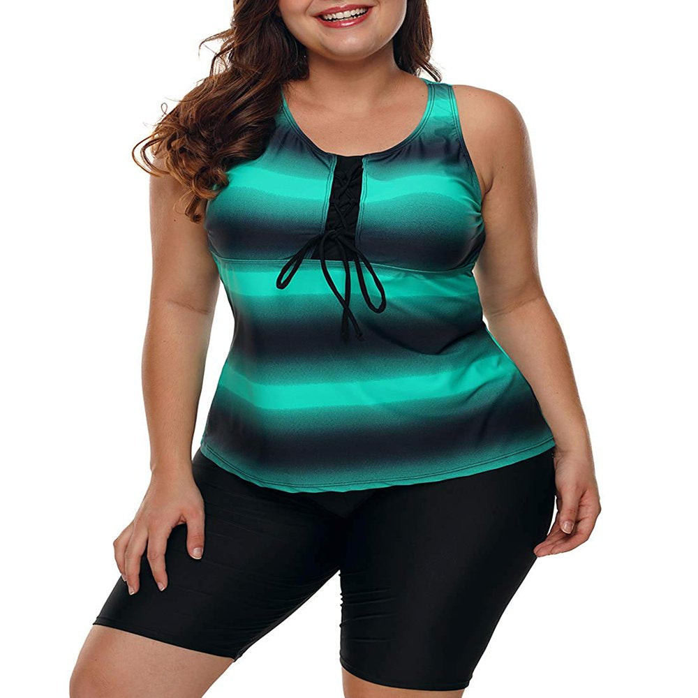 Women'S plus Size Rash Guard Capris Tankini Athletic Swimwear