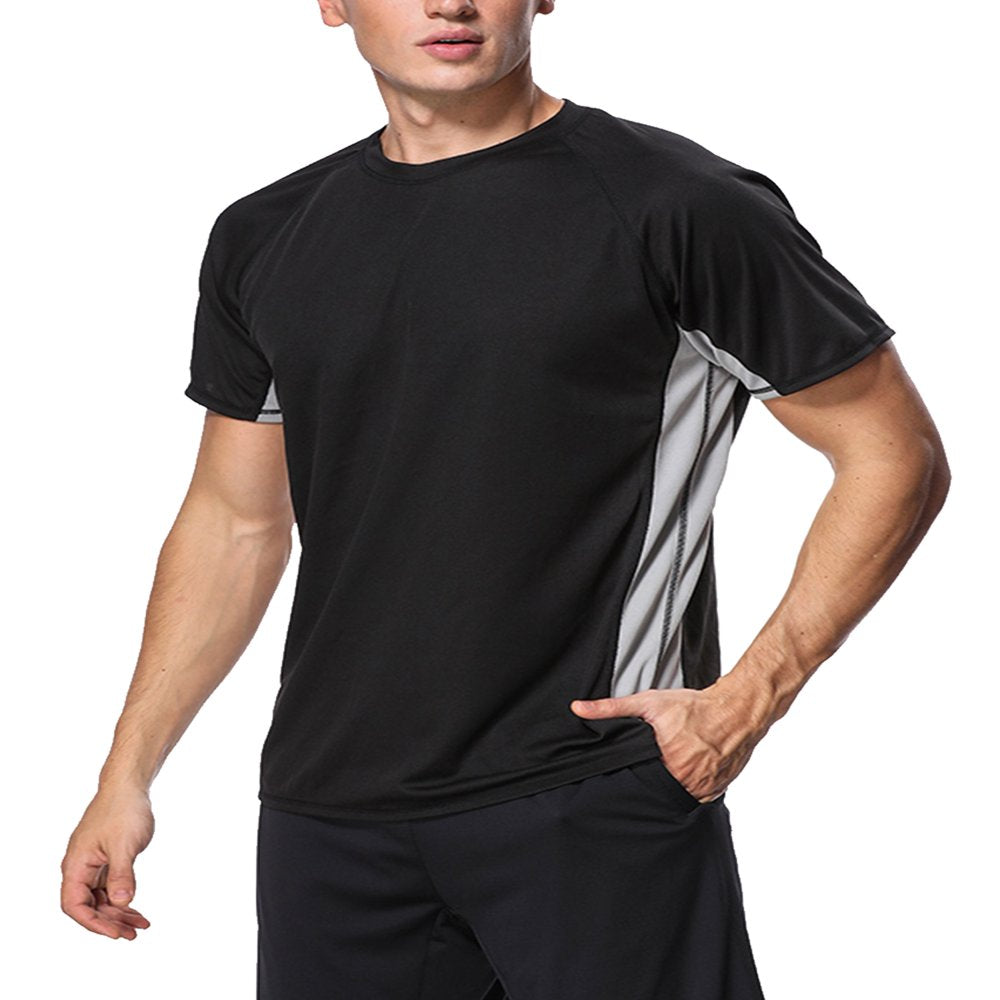 Attraco Men Short Sleeve Rash Guard Swimwear UPF 50+ Running Swimming Shirt Solid Color