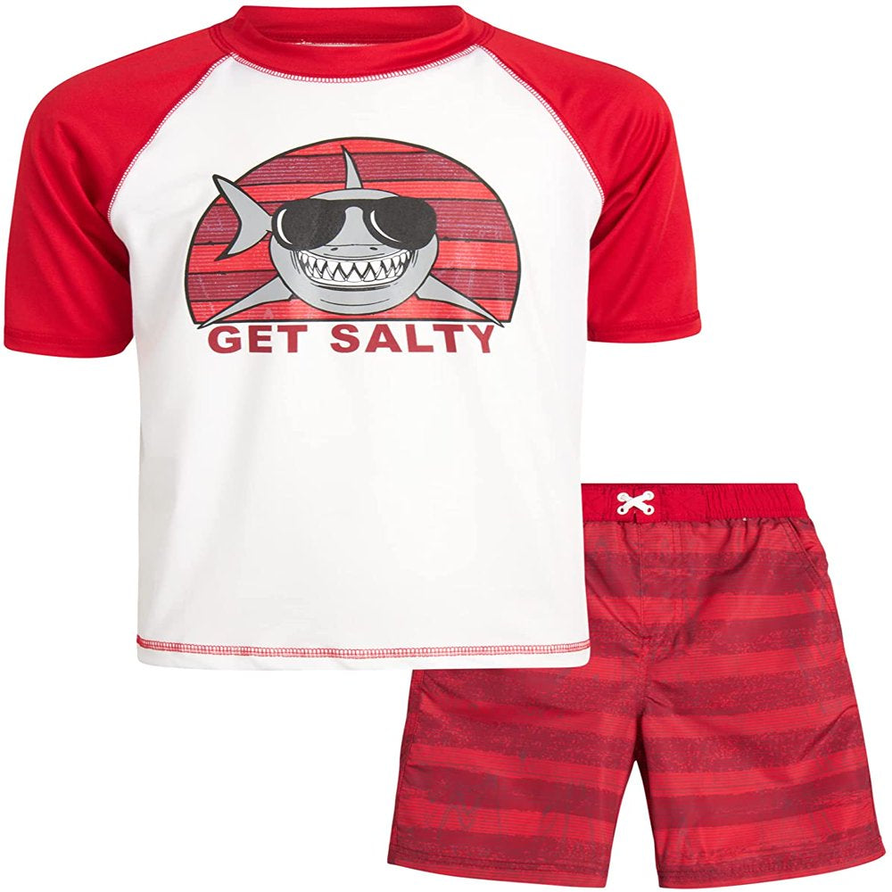 Ixtreme Boys' Rashguard Set - UPF 50+ 2-Piece Snug Fit Swim Shirt and Trunks Swimsuit Set (Little Kid/Big Kid)