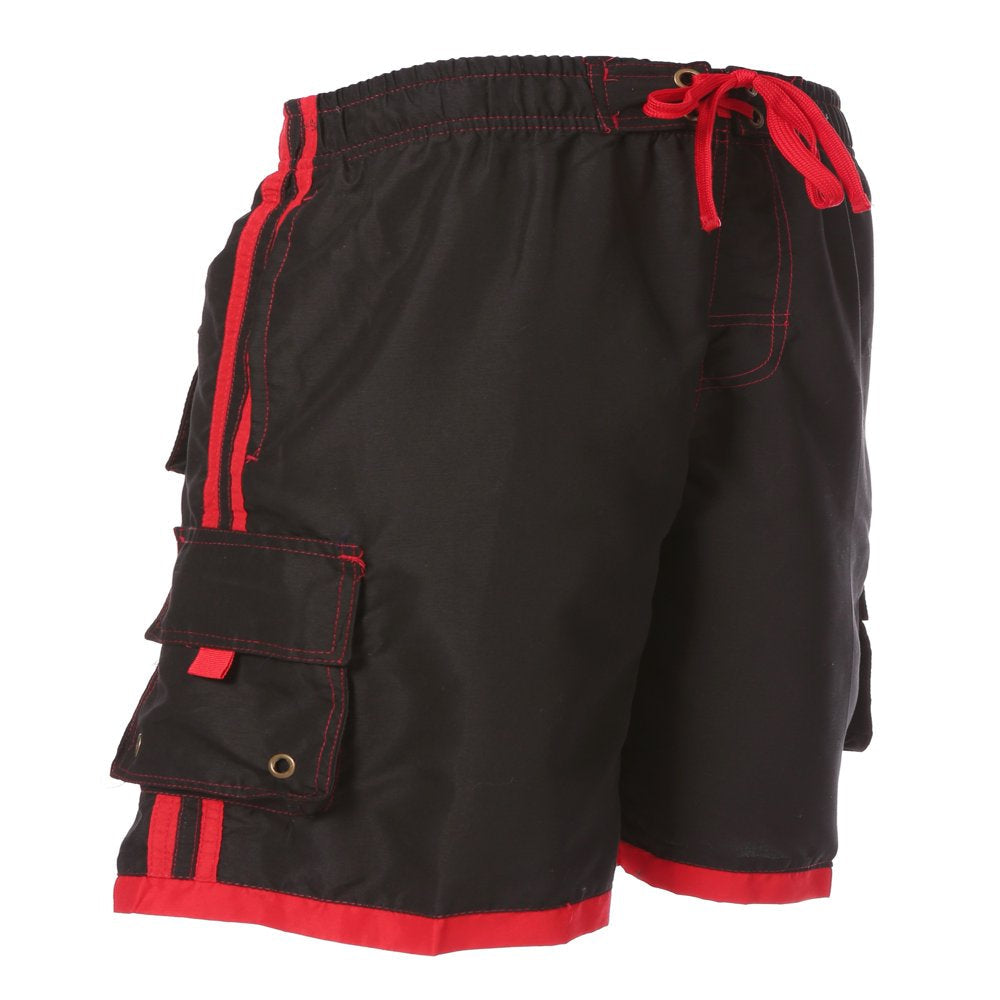 Sakkas Mens Contrast Stripes Skate Surf Board Short / Swim Trunks - Black/Red - 5XL