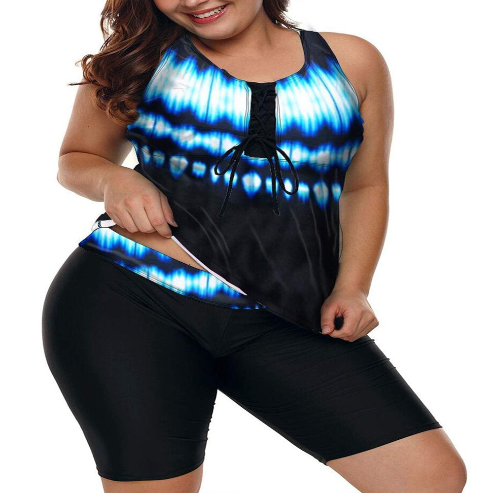 Womens plus Size Racerback Tankini Swimsuits with Rash Guard Capris Surf Swimwear