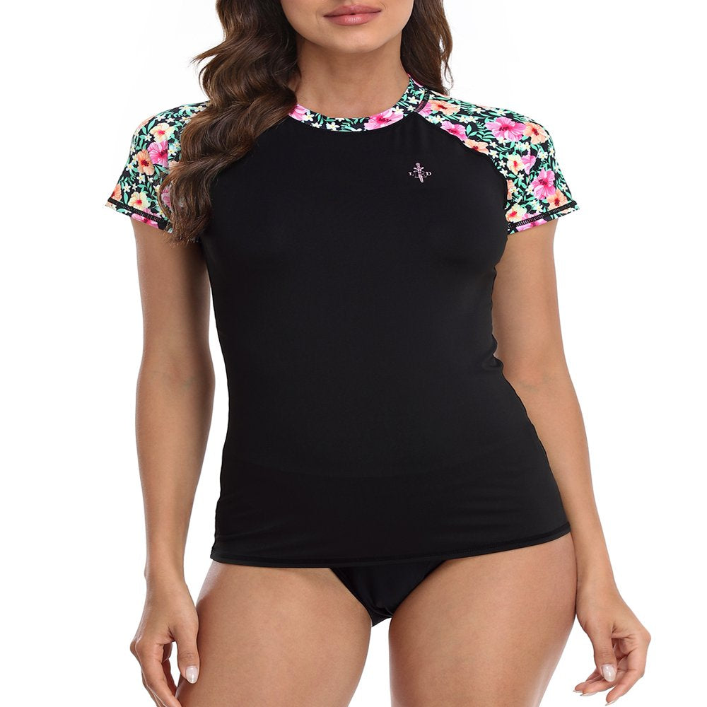 LRD Women'S Short Sleeve Rash Guard Shirts UPF 50 Swim Shirt Black - S