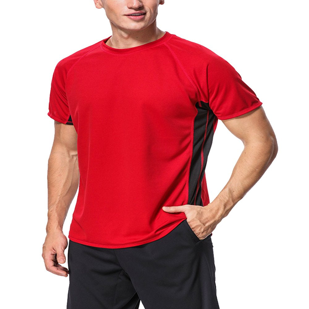 Attraco Men Short Sleeve Rash Guard Swimwear UPF 50+ Running Swimming Shirt Color Block