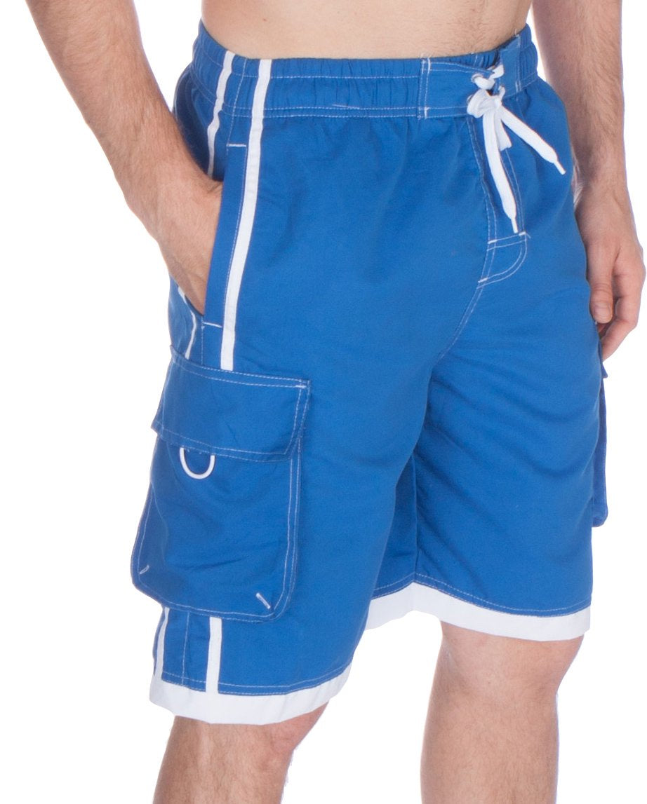 Sakkas Mens Contrast Stripes Skate Surf Board Short / Swim Trunks - Black/Red - 5XL