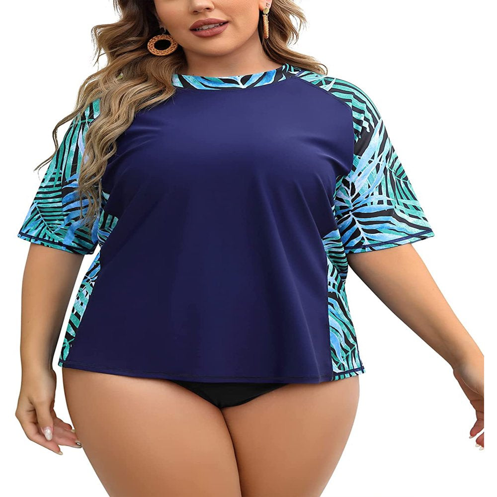 Charmo Women plus Size Rash Guard Short Sleeve Swim Shirt Rashguard Swimwear Top