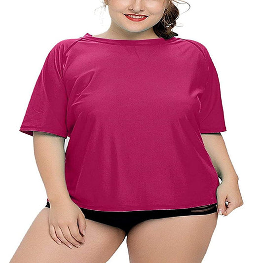 Women'S plus Size Rash Guard Short Sleeve Swim Shirt UPF 50+ Swimsuit Tops