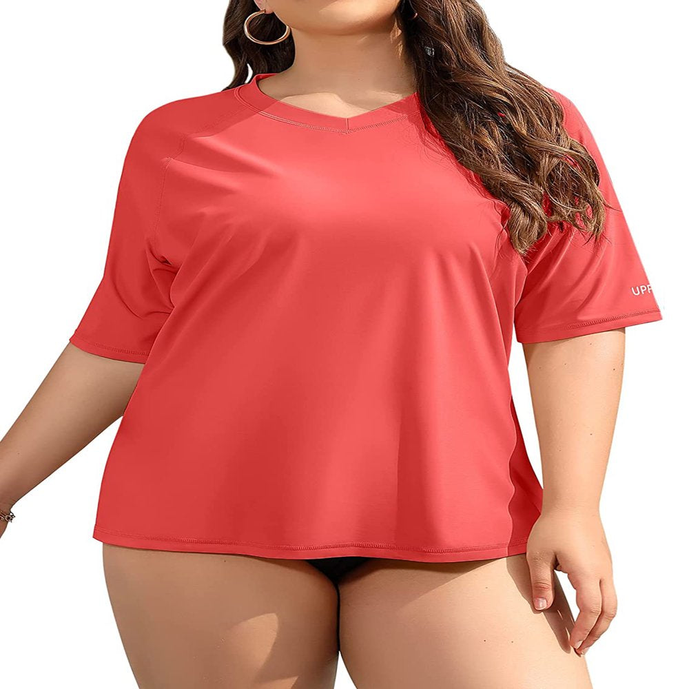 Charmo Women plus Size Rash Guard Short Sleeve Swim Shirt Rashguard Swimwear Top