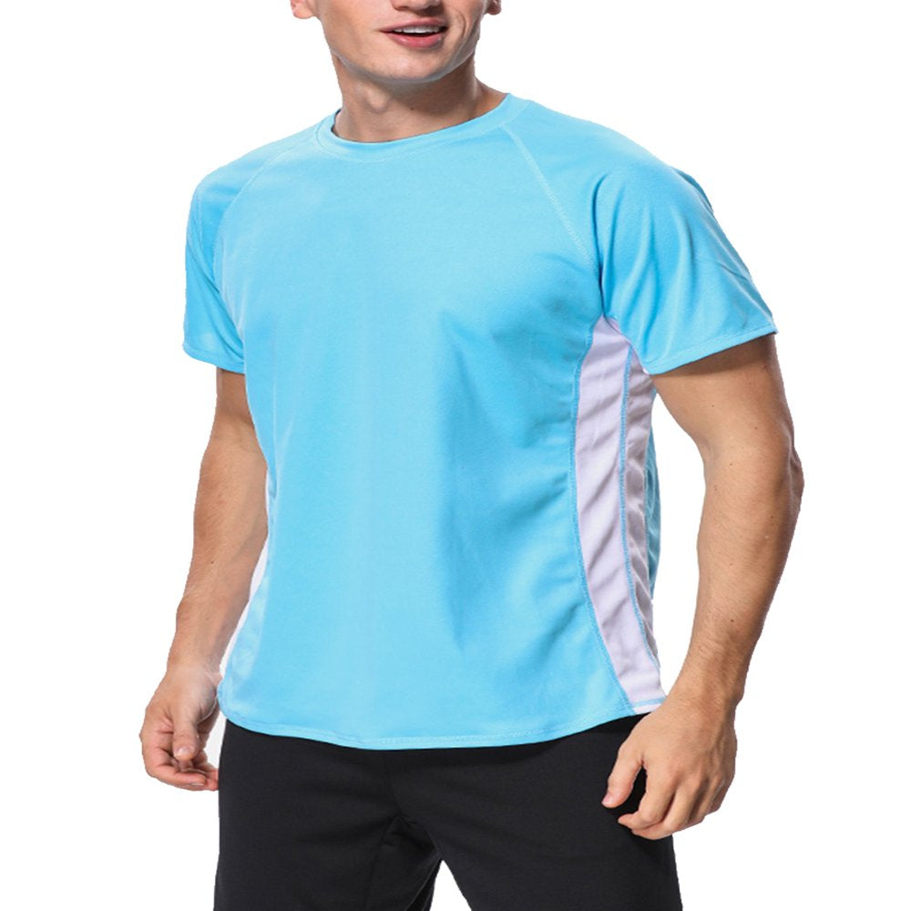 Attraco Men Short Sleeve Rash Guard Swimwear UPF 50+ Running Swimming Shirt Solid Color