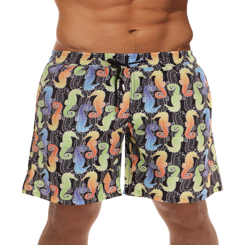 Whiskey and Oak Men'S Bathing Suit Swim Trunks 94953-5726-XS (Black - Bright Turtles, X-Small)