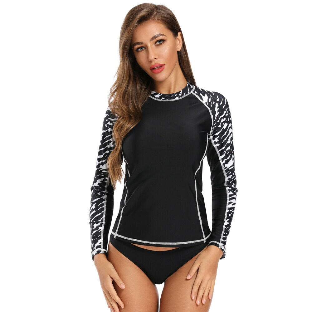 Women'S Long Sleeve Rash Guard UPF 50+ Sun Protection Swimsuit Top Striped Swim Shirts for Swimming, Hiking, Surfing(Only Top,No Bra)