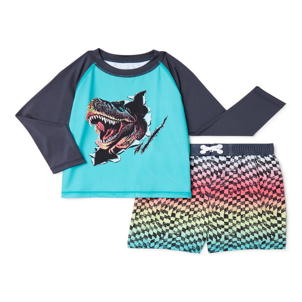 Wonder Nation Toddler Boy Long Sleeve Rashguard Swim Set, Sizes 12M-5T