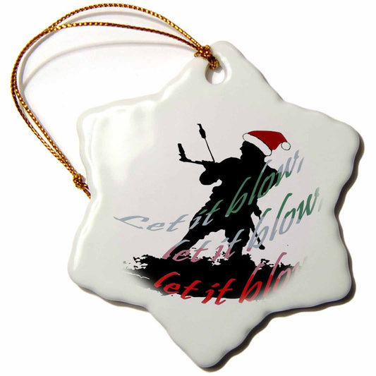 3Drose Let It Blow Christmas Holiday Kitesurfing Multi-Color Porcelain Decorative Accent Snowflake Ornament, 3"