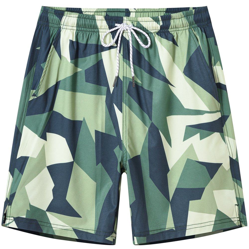 QPNGRP Mens Printed Swim Trunks Quick Dry Beach Shorts with Mesh Lining
