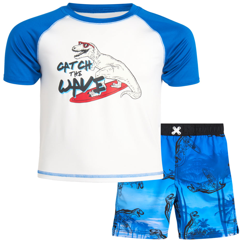 Ixtreme Boys' Rashguard Set - UPF 50+ 2-Piece Snug Fit Swim Shirt and Trunks Swimsuit Set (Little Kid/Big Kid)