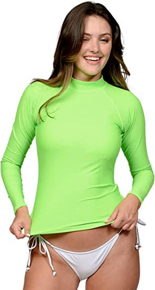 INGEAR Women'S UV Sun Protection Long Sleeve Rash Guard Wetsuit Swimsuit Beach Top Swim, Neon Colors , Stylish Swimwear