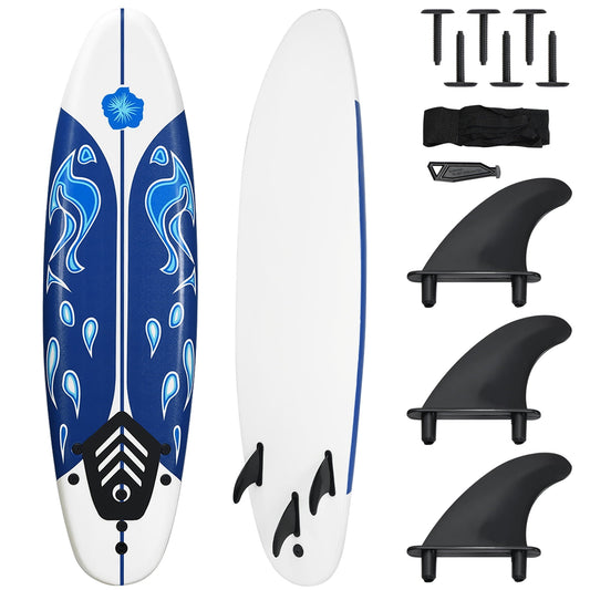 Costway 6' Surfboard Foamie Body Surfing Board W/3 Fins & Leash for Kids Adults White