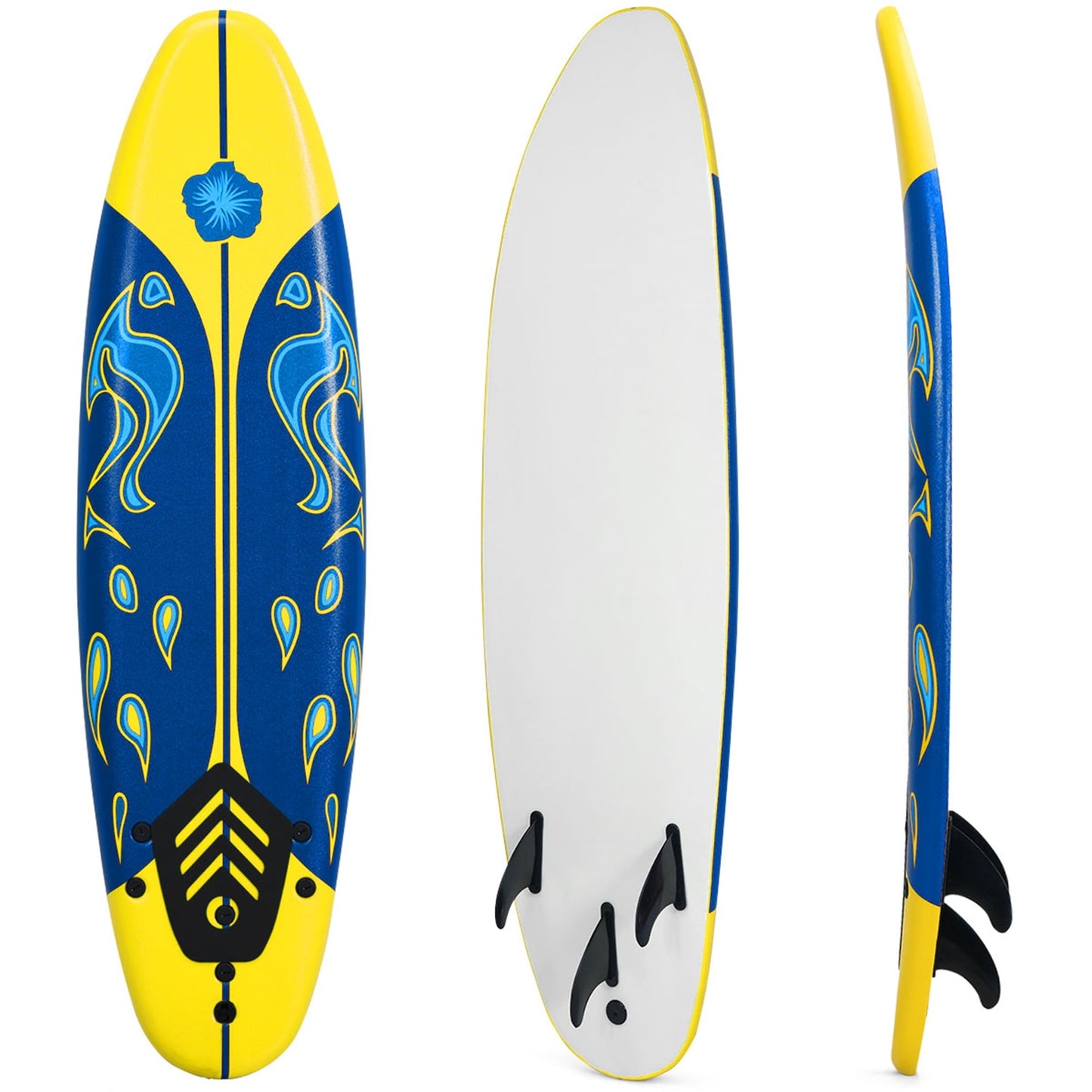 Gymax 6ft Surfing Body Board w/ 3 Removable Fins Safety Leash Yellow