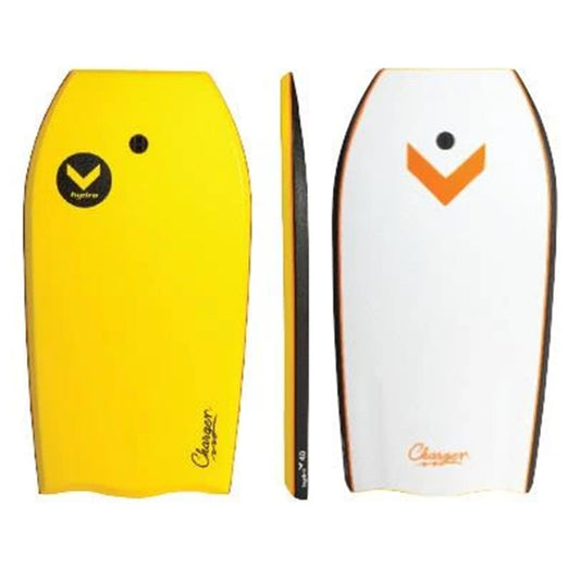 Hydro Charger 38 EPS Bodyboard with leash - Yellow deck/ Black rails / White bottom