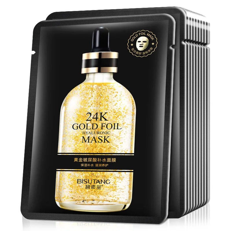 10pcs 24K Gold Hyaluronic Acid Face Mask