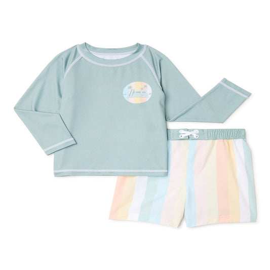Wonder Nation Toddler Boy Long Sleeve Rashguard Swim Set, Sizes 12M-5T