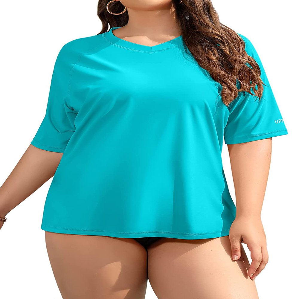 Charmo Women plus Size Rash Guard Short Sleeve Swim Shirt Rashguard Swimwear Top