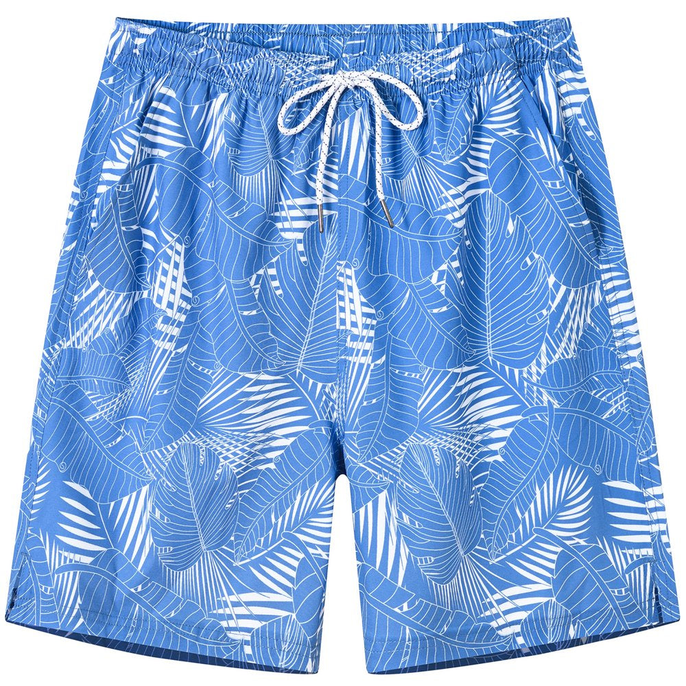 QPNGRP Mens Printed Swim Trunks Quick Dry Beach Shorts with Mesh Lining