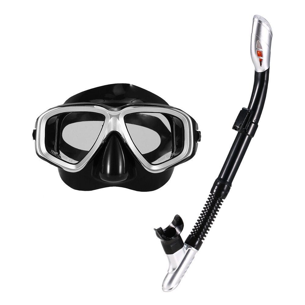 Lixada Adults Freediving Mask Snorkel Set Anti-Fog Diving Snorkeling Goggles Set Scuba Swimming Mask Tempered Glass Lens Goggles for Men Women
